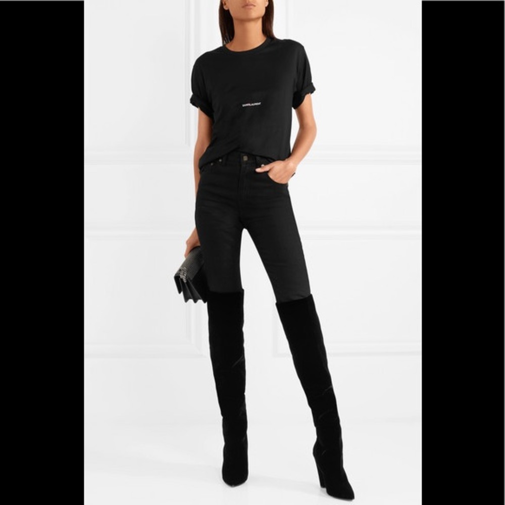 Saint Laurent Niki Velvet Thigh High Boots - Picture 2 of 8